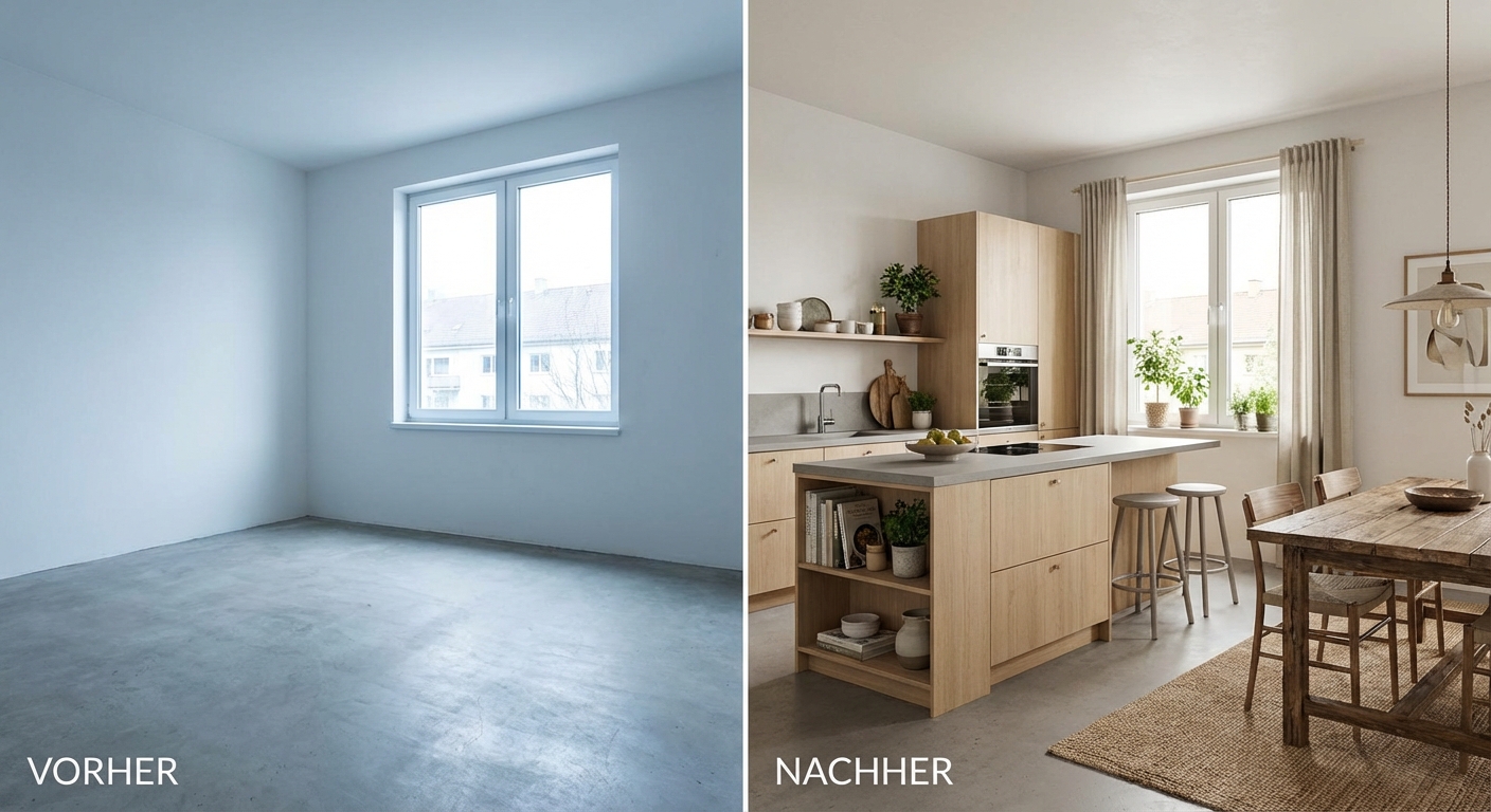 Home Staging Küche vorher nachher – virtuelles Home Staging